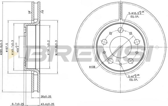 Bremsi CD7163V - Гальмівний диск autocars.com.ua