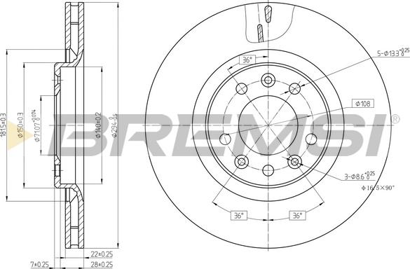 Bremsi CD7326V - Гальмівний диск autocars.com.ua