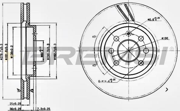 Bremsi CD7374V - Тормозной диск перед. Combo-Astra H 04- 280x25 autocars.com.ua