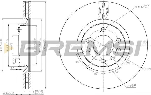 Bremsi CD7512V - Гальмівний диск autocars.com.ua