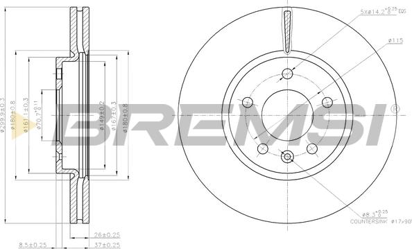 Bremsi CD7870V - Гальмівний диск autocars.com.ua