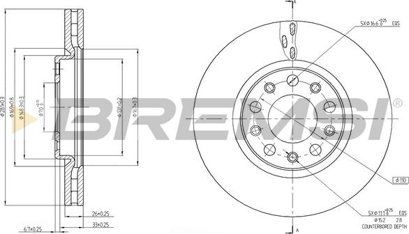 Bremsi CD7956V - Гальмівний диск autocars.com.ua