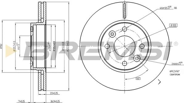 Bremsi CD7978V - Гальмівний диск перед. Kangoo-Dokker-Lodgy-Citan 08- 258x22 autocars.com.ua