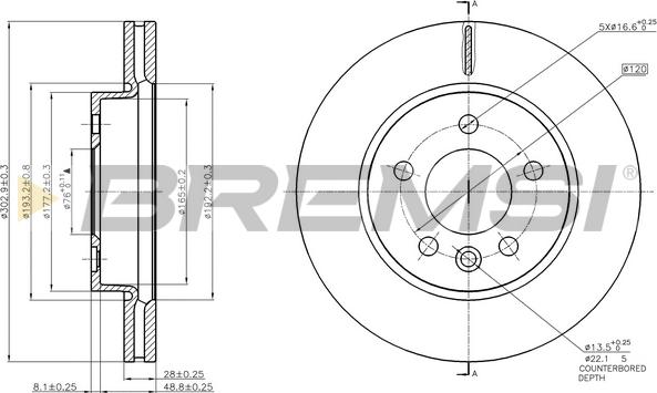 Bremsi CD8017V - Гальмівний диск autocars.com.ua