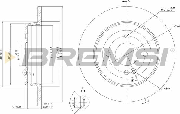 Bremsi CD8090S - Гальмівний диск autocars.com.ua