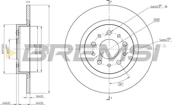 Bremsi CD8435S - Гальмівний диск autocars.com.ua