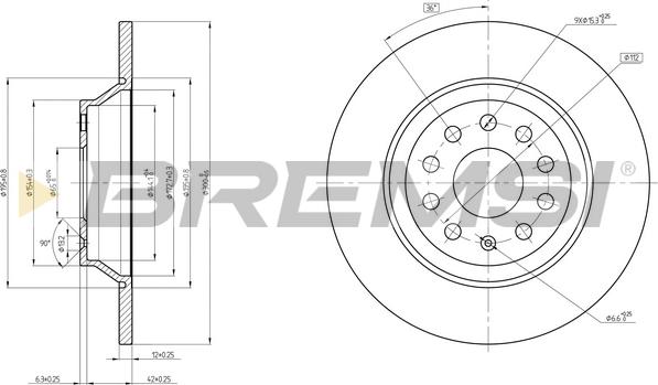 Bremsi CD8506S - Тормозной диск зад. VW Golf VII 12--Passat 14- 300x12 autocars.com.ua