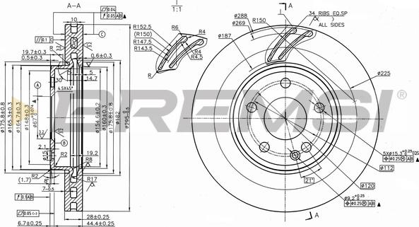 Bremsi CD8760V - Гальмівний диск autocars.com.ua