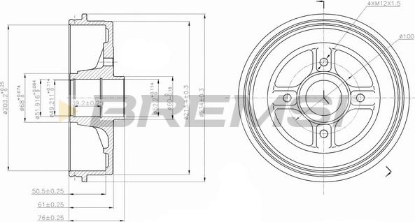 Bremsi CR5396 - Тормозной барабан Logan-MCV-Clio II-Megane I 96- без подшипника autocars.com.ua