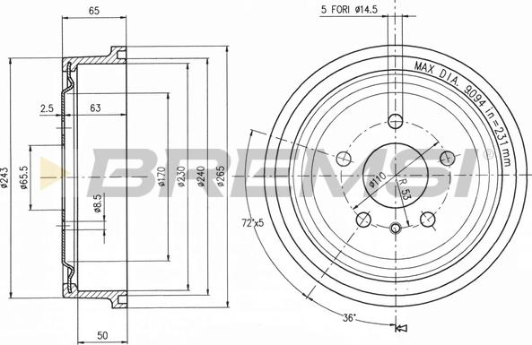 Bremsi CR5561 - Гальмівний барабан autocars.com.ua