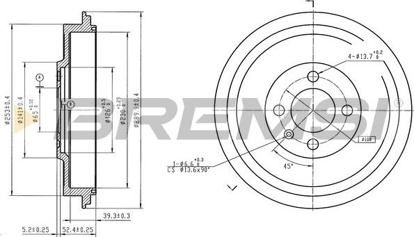 Bremsi CR5621 - Гальмівний барабан autocars.com.ua