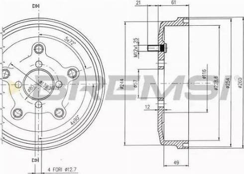 Bremsi DR5521 - Гальмівний барабан autocars.com.ua