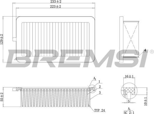 Bremsi FA0555 - Повітряний фільтр autocars.com.ua