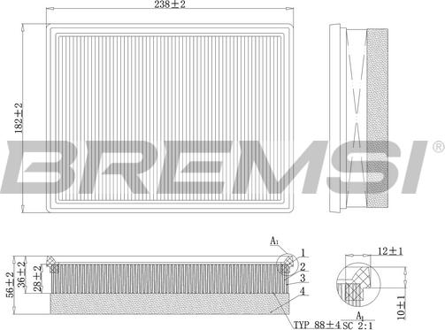 Bremsi FA0557 - Повітряний фільтр autocars.com.ua