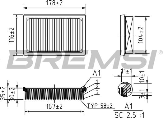 Bremsi FA0561 - Повітряний фільтр autocars.com.ua