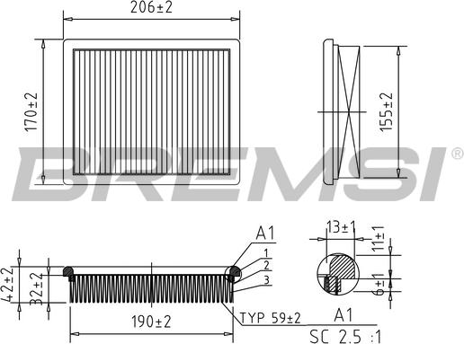 Bremsi FA0614 - Повітряний фільтр autocars.com.ua