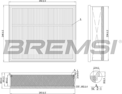 Bremsi FA1108 - Повітряний фільтр autocars.com.ua