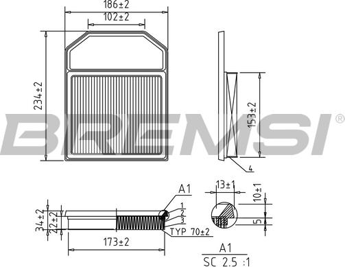 Bremsi FA1120 - Повітряний фільтр autocars.com.ua