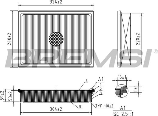 Bremsi FA1130 - Повітряний фільтр autocars.com.ua