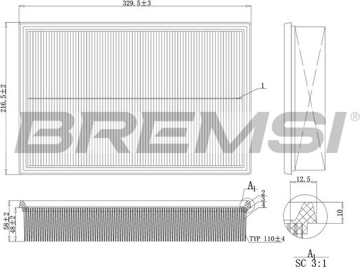 Bremsi FA1161 - Повітряний фільтр autocars.com.ua