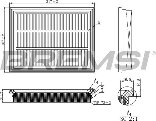 Bremsi FA1162 - Повітряний фільтр autocars.com.ua