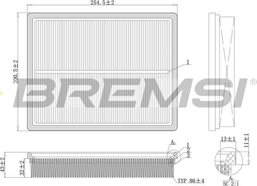 Bremsi FA1188 - Повітряний фільтр autocars.com.ua