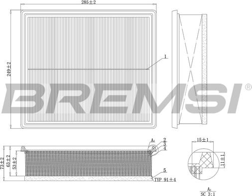 Bremsi FA1216 - Повітряний фільтр autocars.com.ua