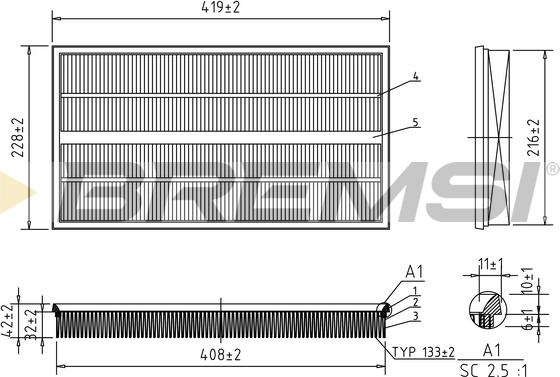 Bremsi FA1245 - Повітряний фільтр autocars.com.ua