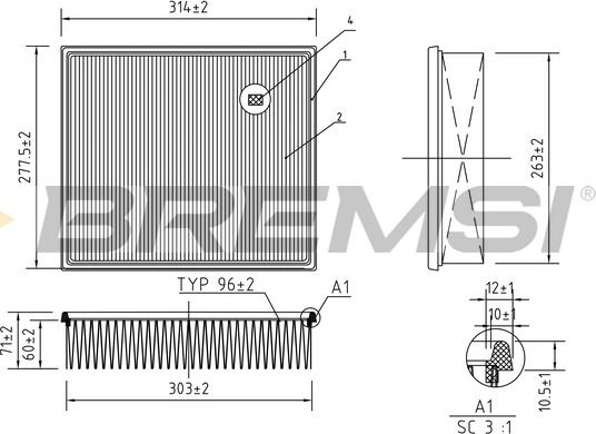 Bremsi FA1252 - Повітряний фільтр autocars.com.ua