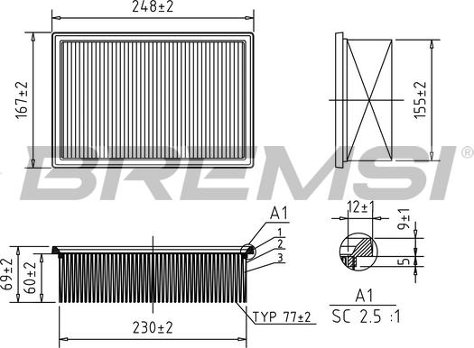 Bremsi FA1349 - Повітряний фільтр autocars.com.ua