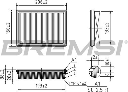 Bremsi FA1407 - Повітряний фільтр autocars.com.ua