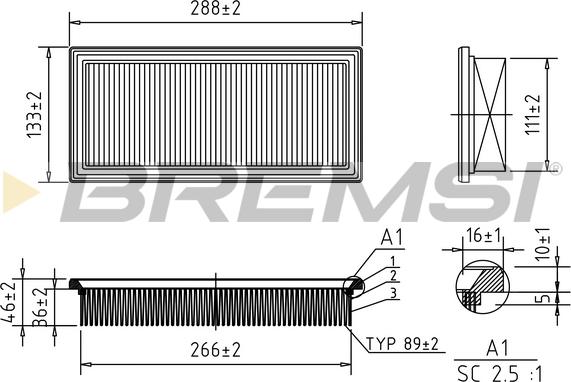 Bremsi FA1630 - Повітряний фільтр autocars.com.ua