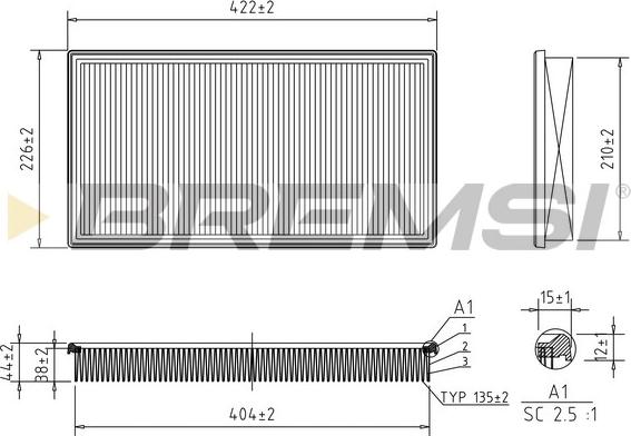 Bremsi FA2392 - Повітряний фільтр autocars.com.ua