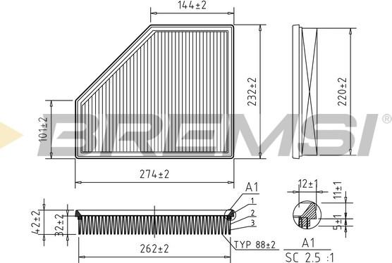 Bremsi FA2395 - Повітряний фільтр autocars.com.ua