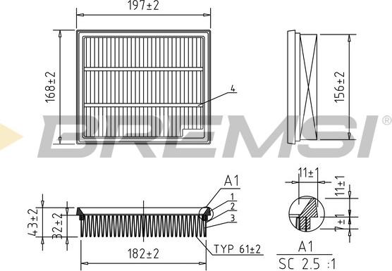 Bremsi FA2582 - Повітряний фільтр autocars.com.ua