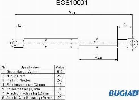 Bugiad BGS10001 - Газова пружина, капот autocars.com.ua