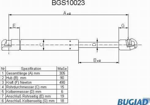 Bugiad BGS10023 - Газова пружина, кришка багажник autocars.com.ua