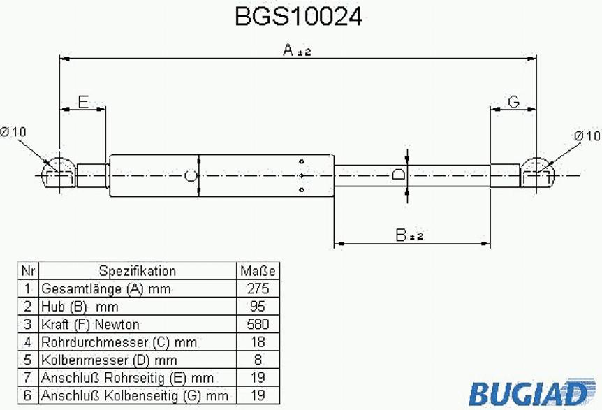 Bugiad BGS10024 - Газовая пружина, упор autodnr.net