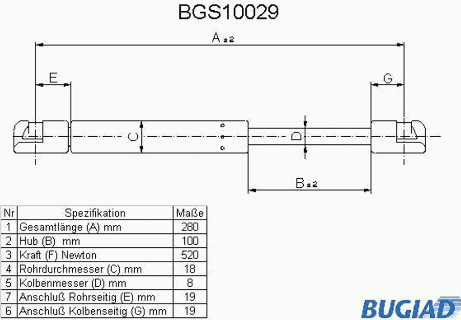 Bugiad BGS10029 - Газова пружина, кришка багажник autocars.com.ua