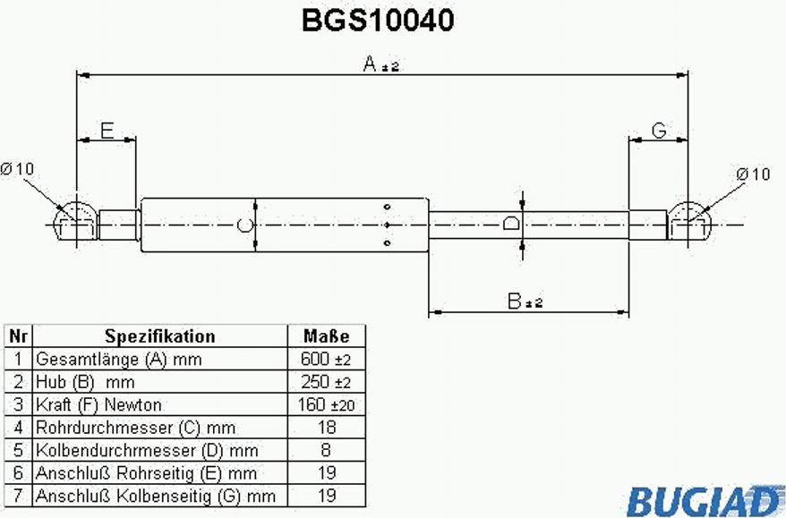 Bugiad BGS10040 - Газовая пружина, упор avtokuzovplus.com.ua