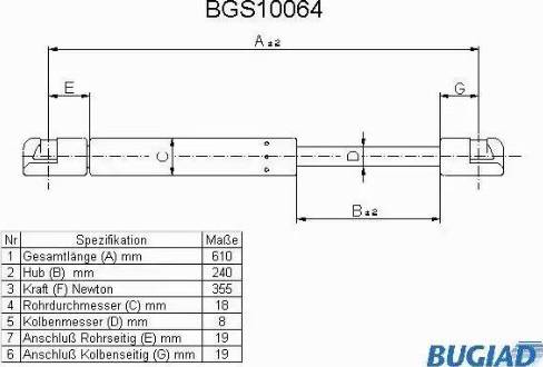 Bugiad BGS10064 - Газова пружина, кришка багажник autocars.com.ua