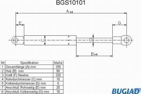 Bugiad BGS10101 - Газова пружина, кришка багажник autocars.com.ua