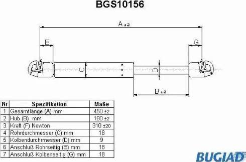 Bugiad BGS10156 - Газова пружина, кришка багажник autocars.com.ua