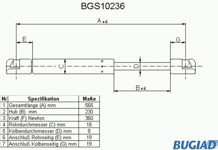 Bugiad BGS10236 - Газова пружина, кришка багажник autocars.com.ua