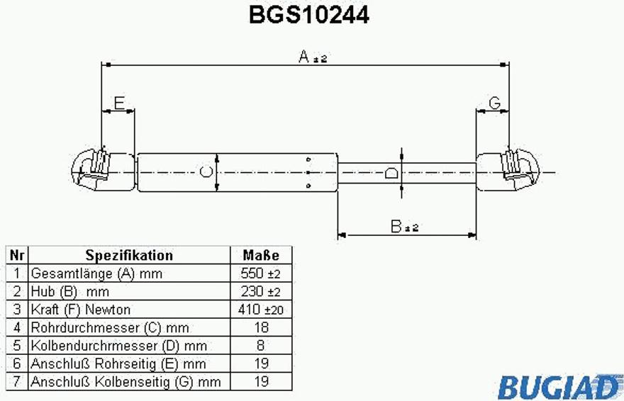 Bugiad BGS10244 - Газова пружина, кришка багажник autocars.com.ua