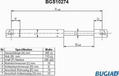 Bugiad BGS10274 - Газова пружина, кришка багажник autocars.com.ua