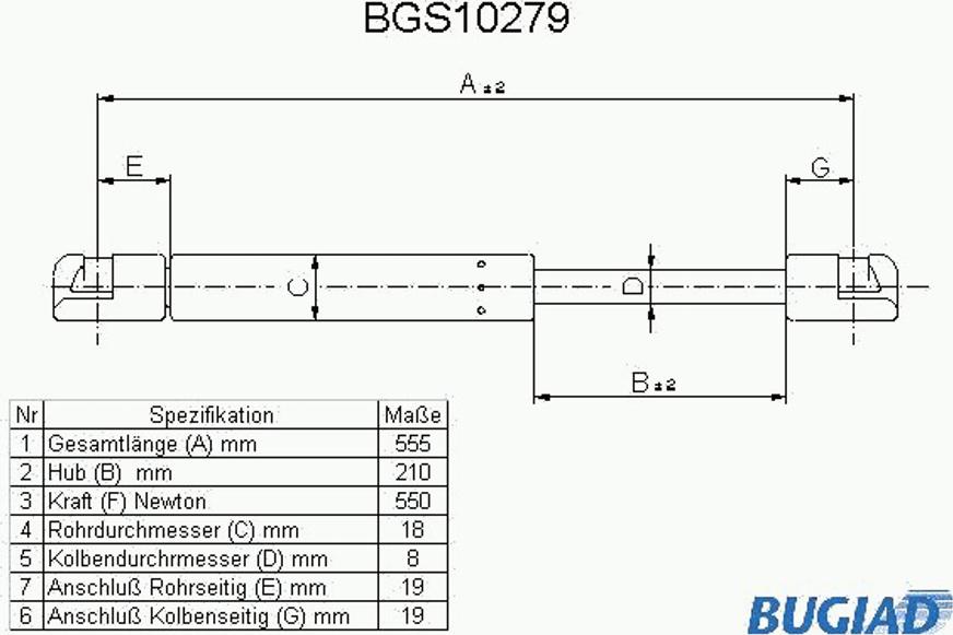 Bugiad BGS10279 - Газова пружина, кришка багажник autocars.com.ua