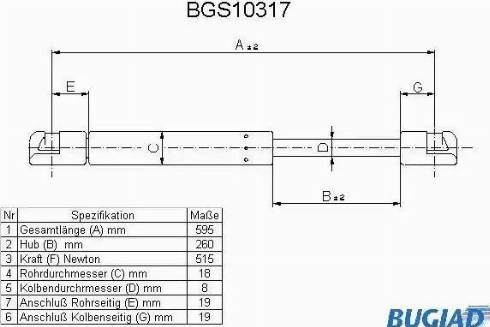Bugiad BGS10317 - Газова пружина, кришка багажник autocars.com.ua