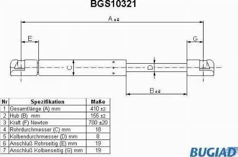 Bugiad BGS10321 - Газова пружина, кришка багажник autocars.com.ua