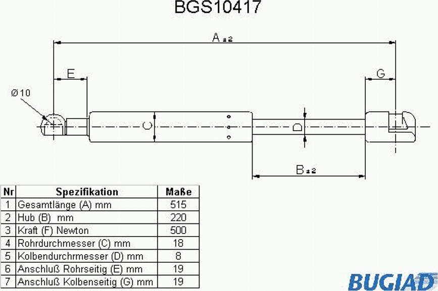 Bugiad BGS10417 - Газовая пружина, упор autodnr.net